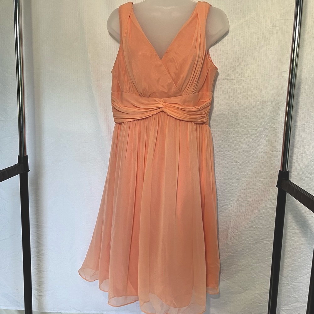 🍑 Peachy Tulle Draped Modest A-Line Church Dress